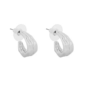 Merx Fashion Silver C Hoop Hammered Stud Earrings