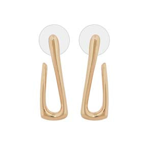 Merx Fashion Shiny Gold J-Shape Stud Earrings