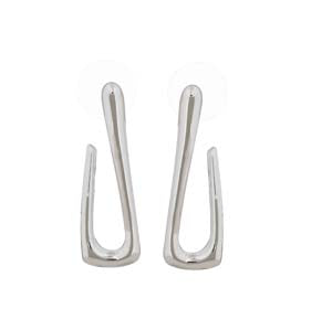 Merx Fashion Shiny Silver J-Shape Stud Earrings