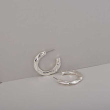 Load image into Gallery viewer, Merx Fashion Medium Sized Shiny Silver Hammered C-Hoop Earrings
