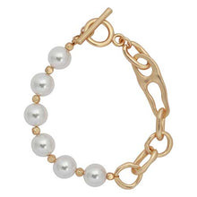 Load image into Gallery viewer, Matte Silver or Gold with Pearl Bracelet