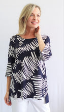 Load image into Gallery viewer, Soft Works Navy White Print 3/4 Sleeve Round Neck Tunic Top
