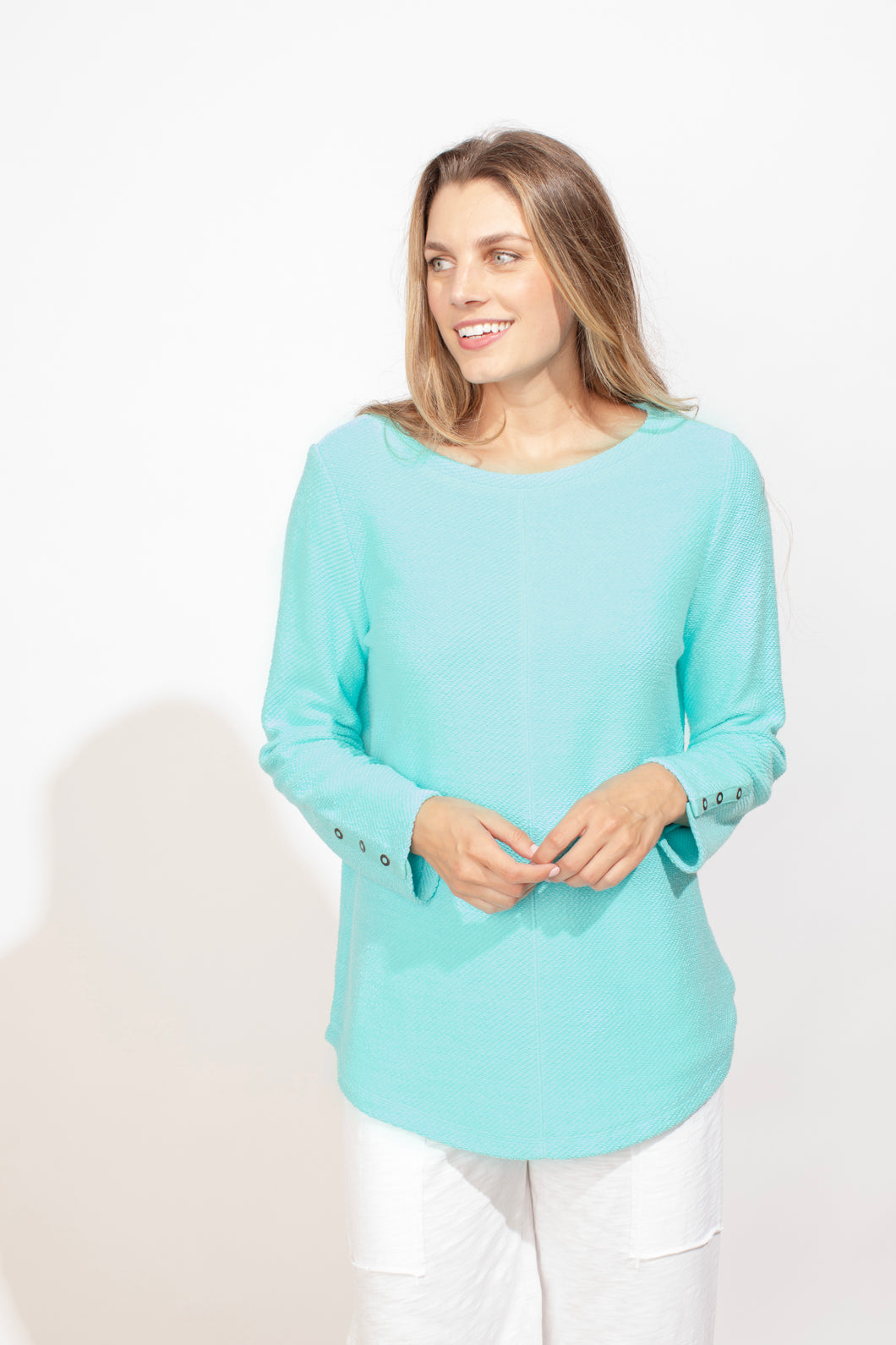 Escape By Habitat Turquoise Long Sleeve Boat Neck Top with Seam Detail