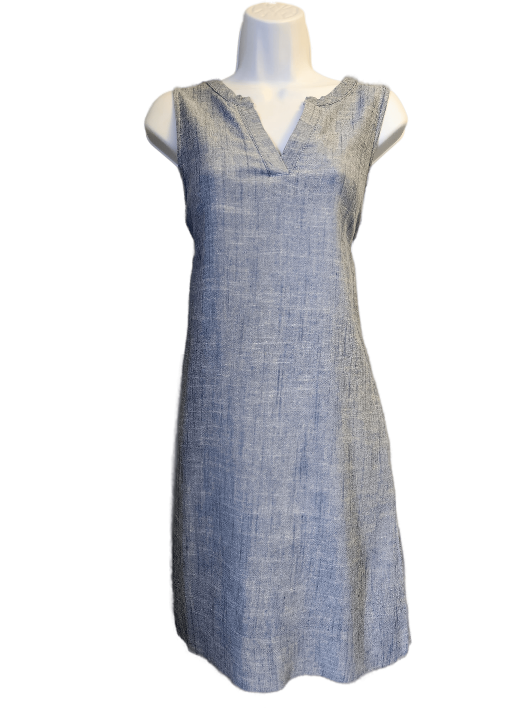 DKR & Co Sleeveless Denim Melange Dress with Notched V-Neck - Linen Blend