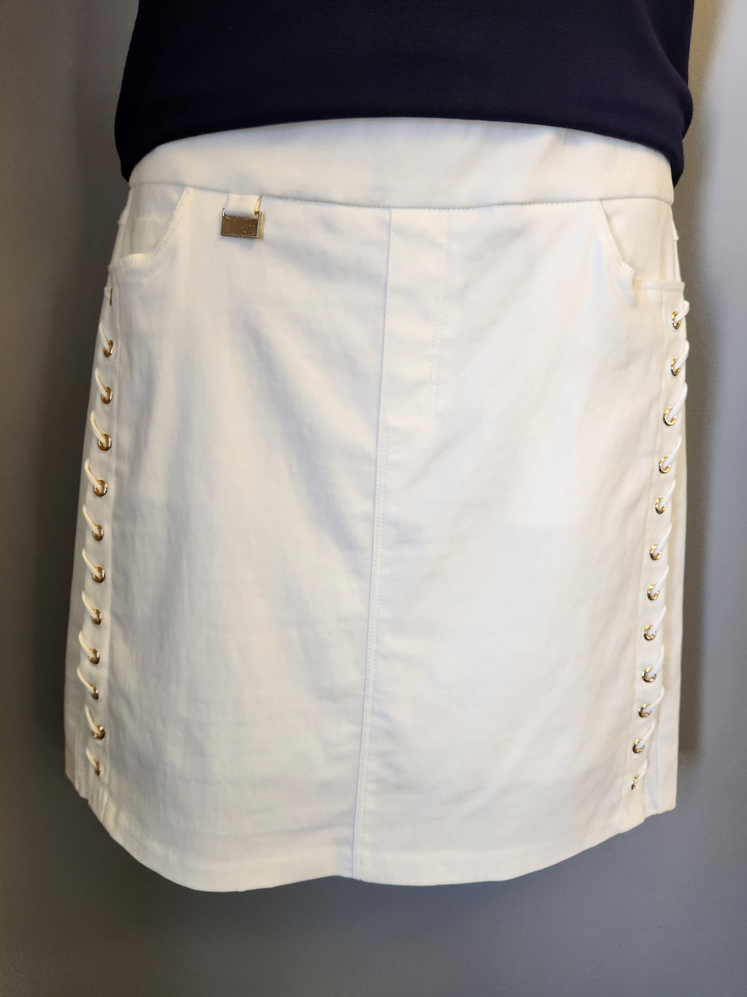 Orly Off-White Skort Side Stitching Detail and Gold Grommets