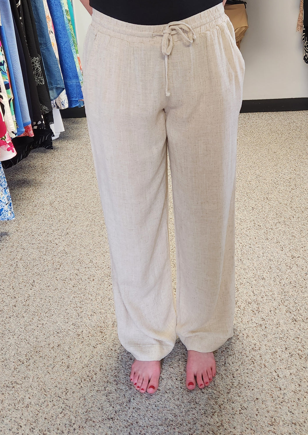 DKR & Co Natural Melange Linen/Cotton Wide Leg Pull On Pant with Pockets