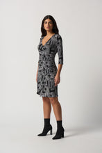 Load image into Gallery viewer, Joseph Ribkoff Black Vanilla Geometric Print 3/4 Sleeve Wrap Dress
