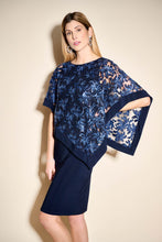 Load image into Gallery viewer, Joseph Ribkoff Lace & Sequin Cape Sheath Dress in Midnight Blue or Latte