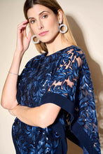 Load image into Gallery viewer, Joseph Ribkoff Lace &amp; Sequin Cape Sheath Dress in Midnight Blue or Latte
