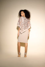 Load image into Gallery viewer, Joseph Ribkoff Lace & Sequin Cape Sheath Dress in Midnight Blue or Latte