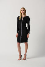 Load image into Gallery viewer, Joseph Ribkoff Black Silky Knit Sheath Dress With Rhinestone Detail