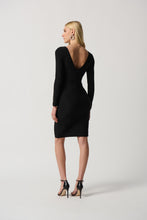 Load image into Gallery viewer, Joseph Ribkoff Black Silky Knit Sheath Dress With Rhinestone Detail