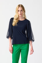 Load image into Gallery viewer, Joseph Ribkoff Midnight Blue Silky Knit Top With Mesh Sleeves
