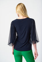 Load image into Gallery viewer, Joseph Ribkoff Midnight Blue Silky Knit Top With Mesh Sleeves
