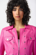Load image into Gallery viewer, Joseph Ribkoff Bright Pink Foiled Suede Jacket with Metal Trims
