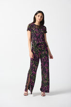 Load image into Gallery viewer, Joseph Ribkoff Black Multi Leaf Print Wide Leg Knit Pants with Side Slits
