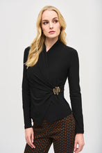 Load image into Gallery viewer, Joseph Ribkoff Black Silky Knit Fitted Wrap Top

