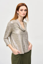 Load image into Gallery viewer, Joseph Ribkoff 3/4 Sleeve Foiled Knit Cowl Collar Top
