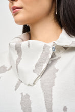 Load image into Gallery viewer, Joseph Ribkoff Vanilla Grey Melange Jacquard Sweater Knit Cowl Neck Abstract Print Top

