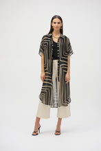 Load image into Gallery viewer, Joseph Ribkoff Black & Beige Geometric Print Long Blouse/Caftan