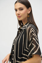 Load image into Gallery viewer, Joseph Ribkoff Black & Beige Geometric Print Long Blouse/Caftan