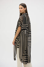 Load image into Gallery viewer, Joseph Ribkoff Black & Beige Geometric Print Long Blouse/Caftan