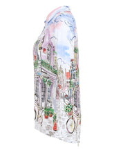 Load image into Gallery viewer, Dolcezza Simply Art White Multi "Sunday Afternoon" Print High Low Button Front Shirt