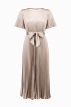 Load image into Gallery viewer, Signature | Pleated Satin Fit And Flare Dress With Sash Belt