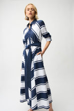 Load image into Gallery viewer, Cotton Stripe Print Fit and Flare Shirt Dress with Reversible Sash