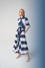 Load image into Gallery viewer, Cotton Stripe Print Fit and Flare Shirt Dress with Reversible Sash