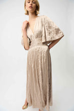 Load image into Gallery viewer, Satin Fit and Flare Pleated Dress with Knot Waist Detail