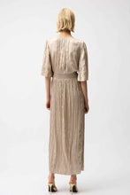 Load image into Gallery viewer, Satin Fit and Flare Pleated Dress with Knot Waist Detail