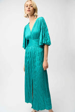 Load image into Gallery viewer, Satin Fit and Flare Pleated Dress with Knot Waist Detail