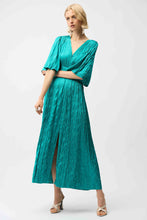 Load image into Gallery viewer, Satin Fit and Flare Pleated Dress with Knot Waist Detail