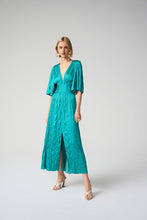 Load image into Gallery viewer, Satin Fit and Flare Pleated Dress with Knot Waist Detail