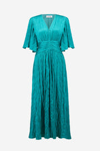 Load image into Gallery viewer, Satin Fit and Flare Pleated Dress with Knot Waist Detail