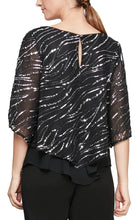 Load image into Gallery viewer, Alex Evenings Black Gunmetal 3/4 Sleeve Popover Sequin &amp; Chiffon Blouse
