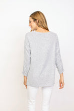 Load image into Gallery viewer, Habitat Grey Melange Ruched Sleeve V-Neck Super Soft Fleece Top
