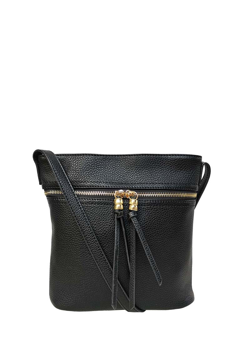 B.lush Crossbody Purse with Front Two-Way Zipper in Bronze, Black or Sky Blue