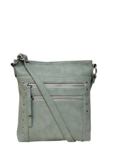Load image into Gallery viewer, B.lush Messenger Bag/Purse with Two Front Zipper Pockets &amp; Stud Detail in Mint, Black or Cream
