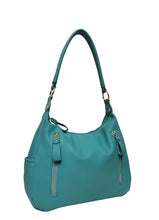 Load image into Gallery viewer, B.lush Blue Slouch Bag/Purse in Blue or Astro Dust with Two Front Gold Zipper Pockets
