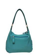 Load image into Gallery viewer, B.lush Blue Slouch Bag/Purse in Blue or Astro Dust with Two Front Gold Zipper Pockets
