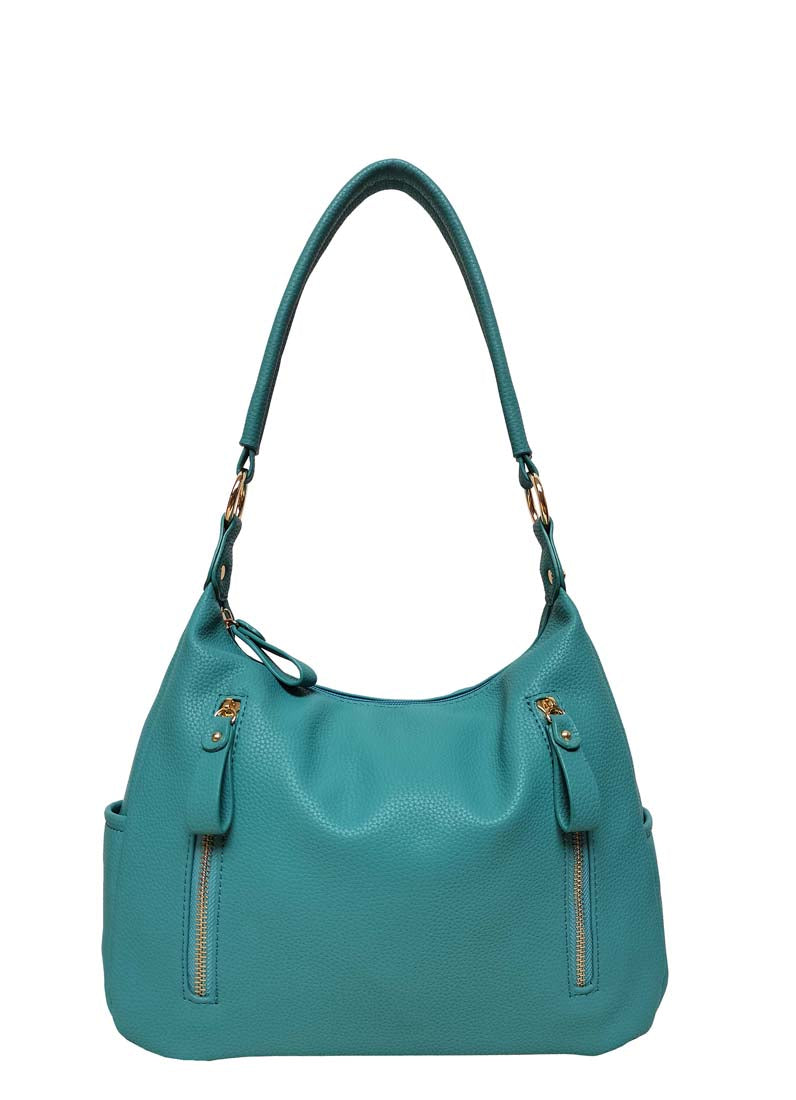 B.lush Blue Slouch Bag/Purse in Blue or Astro Dust with Two Front Gold Zipper Pockets