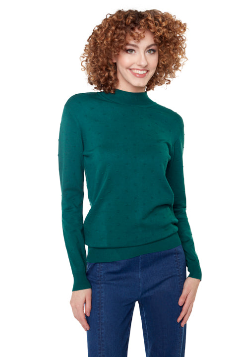 Carre Noir Mock Neck Long Sleeve Sweater in Green or Tobacco