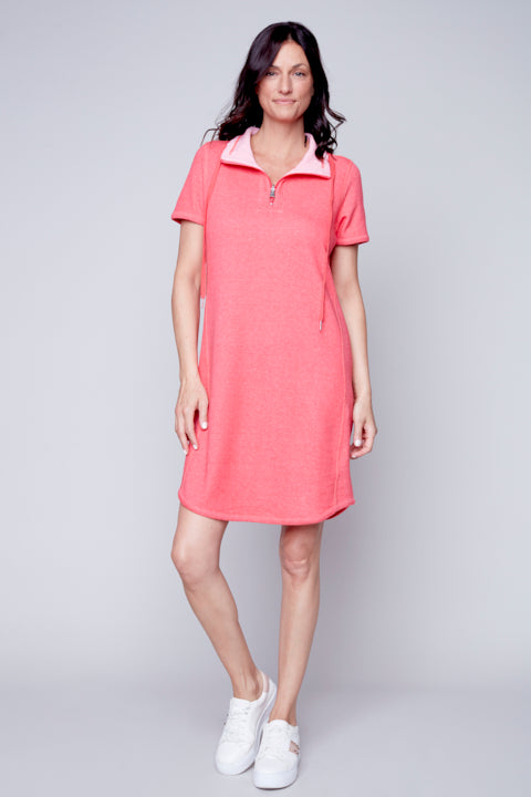 Carre Noir Short Sleeve Reversible Dress in Red or Blue