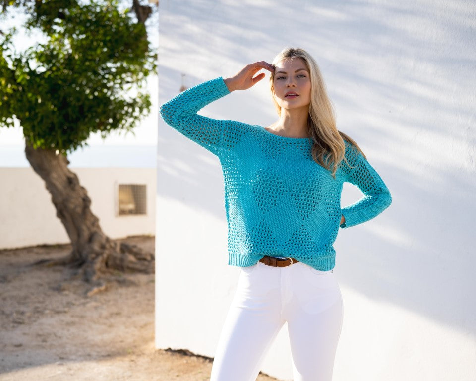 Marble Teal Loose Knit Sweater with Matching Tank