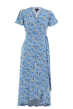 Load image into Gallery viewer, Marble Powder Blue Multi Print  High-Low V-Neck Wrap Dress with Cap Sleeve
