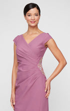 Load image into Gallery viewer, Alex Evenings Dark Mauve Cap Sleeve Tulip Overlay Skirt & Beaded Embellishment