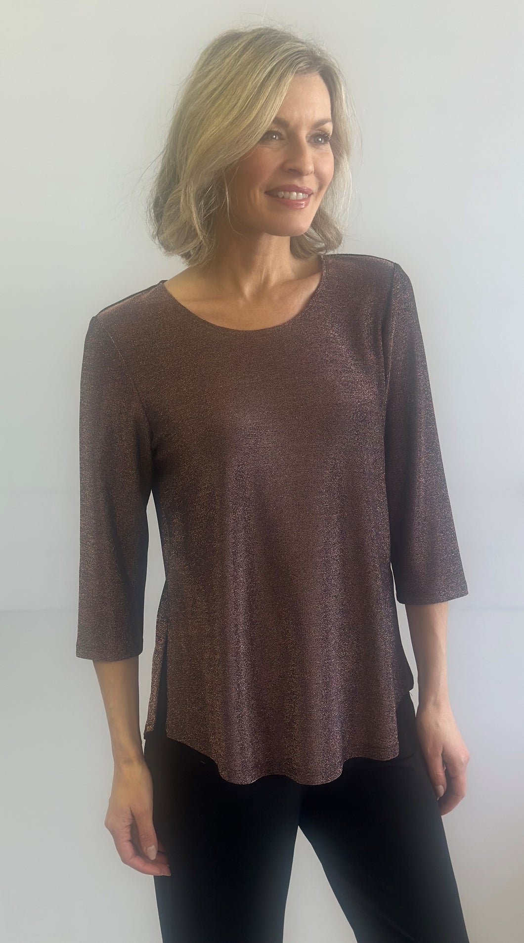 Soft Works Gold 3/4 Sleeve Sparkle Top