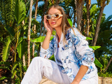 Load image into Gallery viewer, Blue Flowers Print Linen Jacket